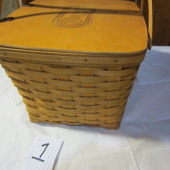 VTG MANCHESTER TANK PROMO BASKET, DBL HANDLE, WOOD HINGED TOP - Picture 6 of 8